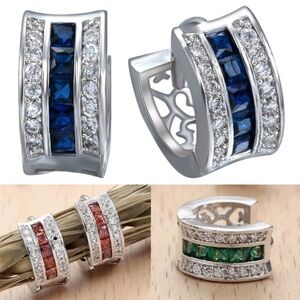 Farah Jewelry Silver Earrings with Blue, Red, and Green Accents